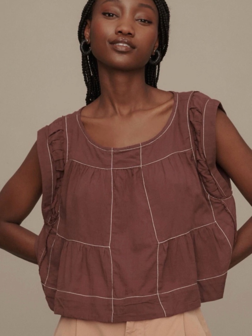 Anthropologie Brown Cap-Sleeve Top